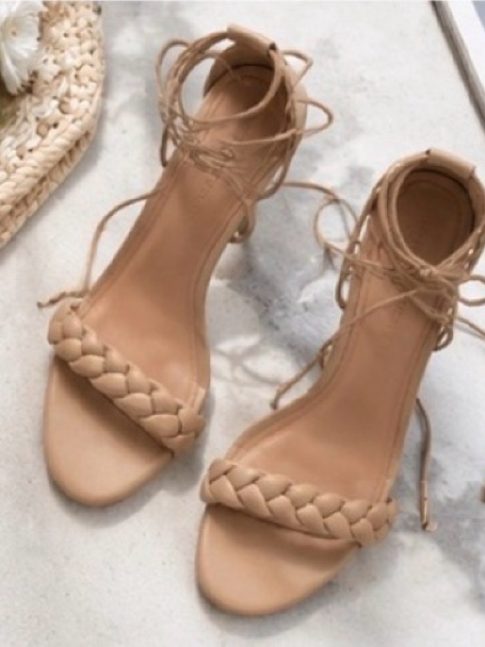 Banana Republic Beige Lace-Up Leather Stiletto Sandals 7.5 M